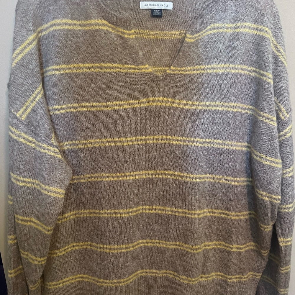 American Eagle Outfitters V-Neck Sweater in Brown and Yellow